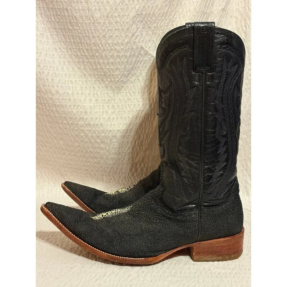 Rancho Mexican Made LongToe Sting Ray Embossed Western Leather Mens 9.5 EE Boots